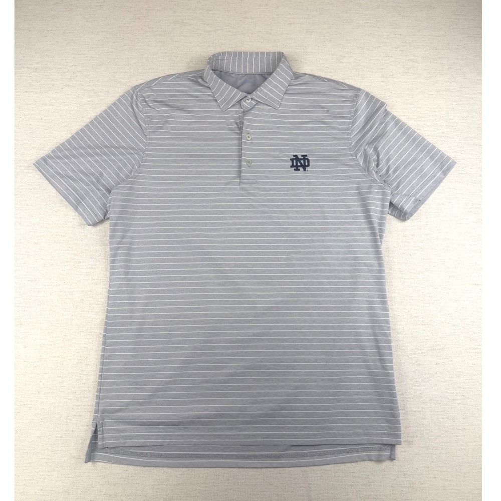 Johnnie-O Mens Notre Dame Fighting Irish Striped Performance Polo Shirt Gray L